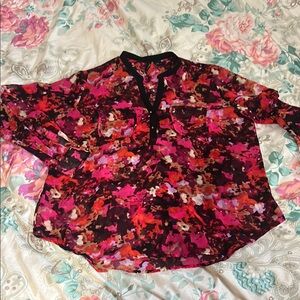 Floral Women's Top - Pink and Black